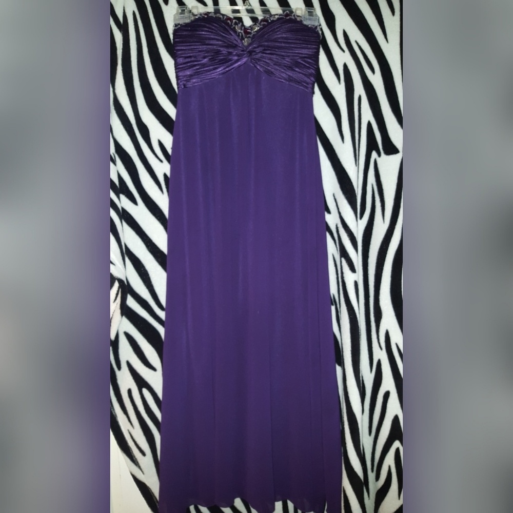 Purple Strapless Evening Gown
